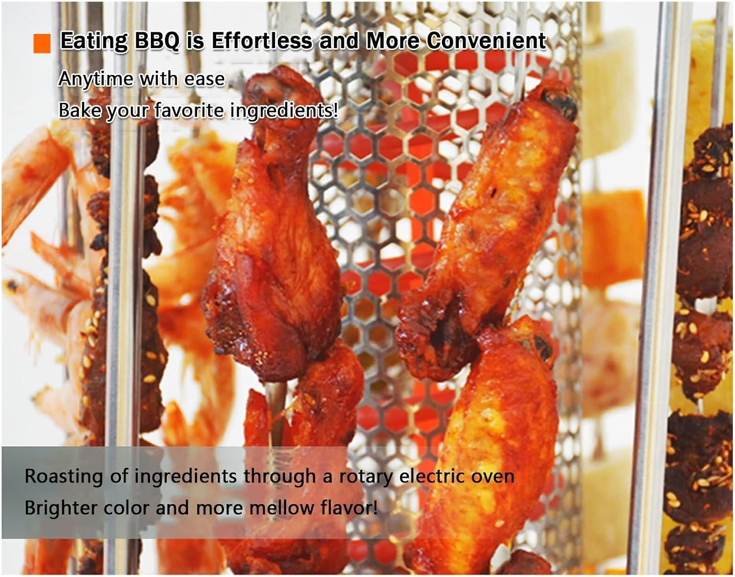 Electric BBQ Smokeless Grill Indoor - Vertical Barbecue Grill, Includes Skewers, Machine Rotisserie Grill for Home- Broiling Meat Layers, Shashlik, Gyros, Sausages, Poultry