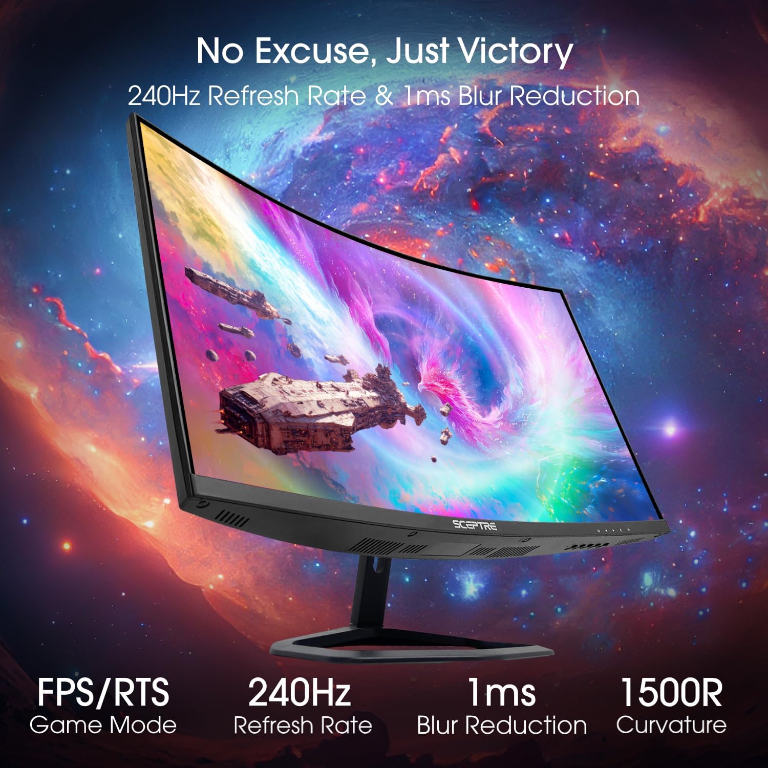 Sceptre 27-Inch Curved Gaming Monitor, FHD 1080p, 240Hz, 1500R, DisplayPort & HDMI x2, Built-in Speakers, Machine Black (C275B-FWT240 Series, 2026)