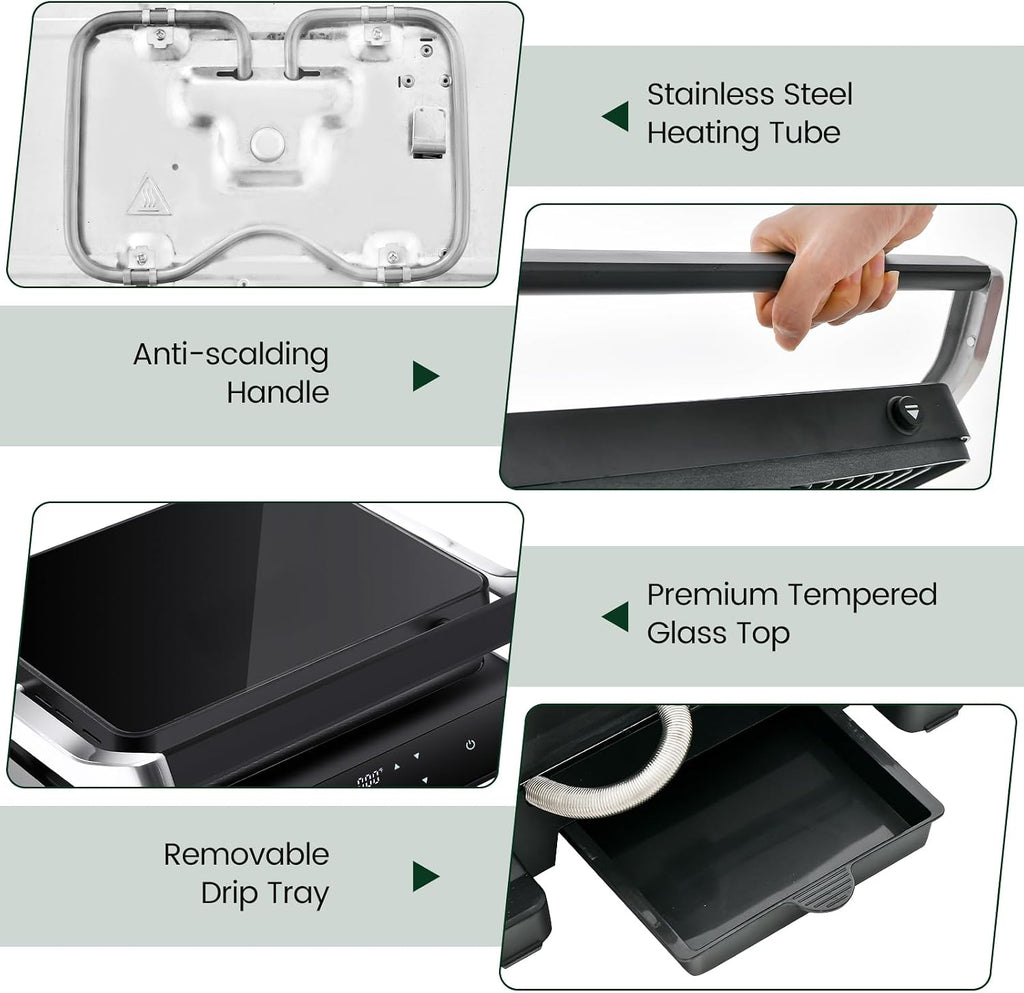 ARLIME Panini Grill Press Sandwich Maker, 180 Degrees w/5 Auto Cooking Modes & LED Display, 1200W Electric Indoor Grill with Removable Plates & Drip Tray, 3 in 1 Panini Press Grill for Breakfast