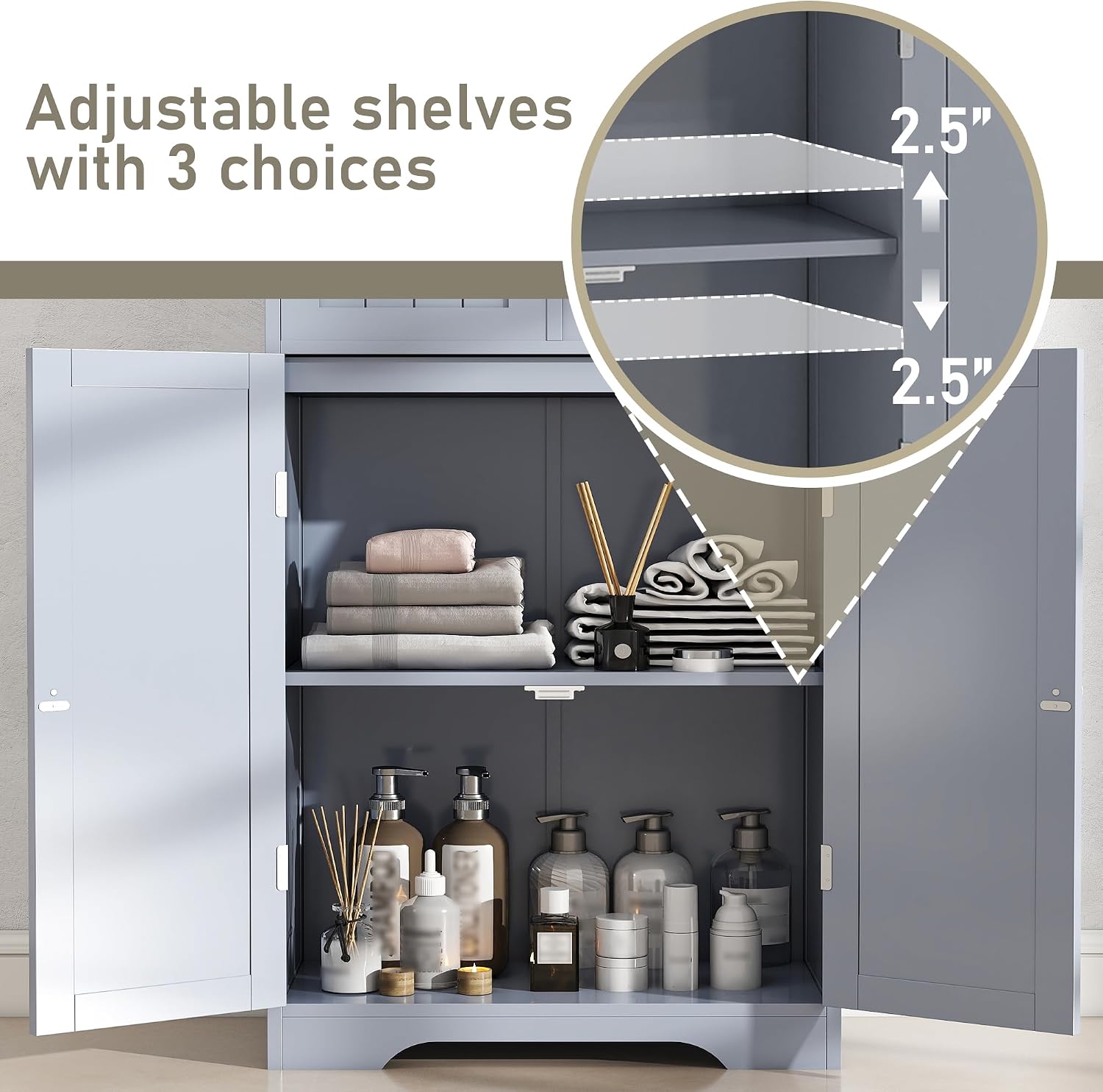 Betterhood 67' Tall Bathroom Storage Cabinet, Freestanding Cabinet with Glass Doors and Shelves, Large Bathroom Pantry with 2 Drawers for Living Room, Kitchen, Dining Room, Office, Gray
