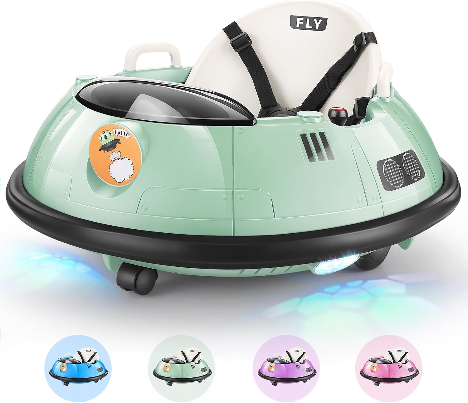 Hikole Baby Bumper Car with Remote Control, 12V Battery Powered Ride on Bumper Car for Toddler with 3 Speed, 360 Degree Spin, LED Lights, Safety Belt, Dual Joysticks, Green