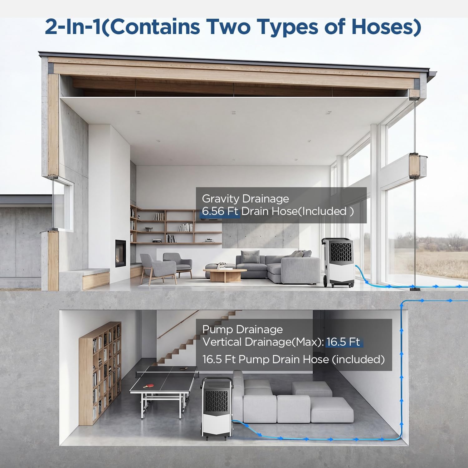 Commercial Dehumidifier with Built-in Pump 160 Pint Industrial Dehumidifier for Basement & Warehouse, 7500 Sq.Ft Large Dehumidifier with Drain Hose, Auto Defrost, 24H Timer, Auto Restart