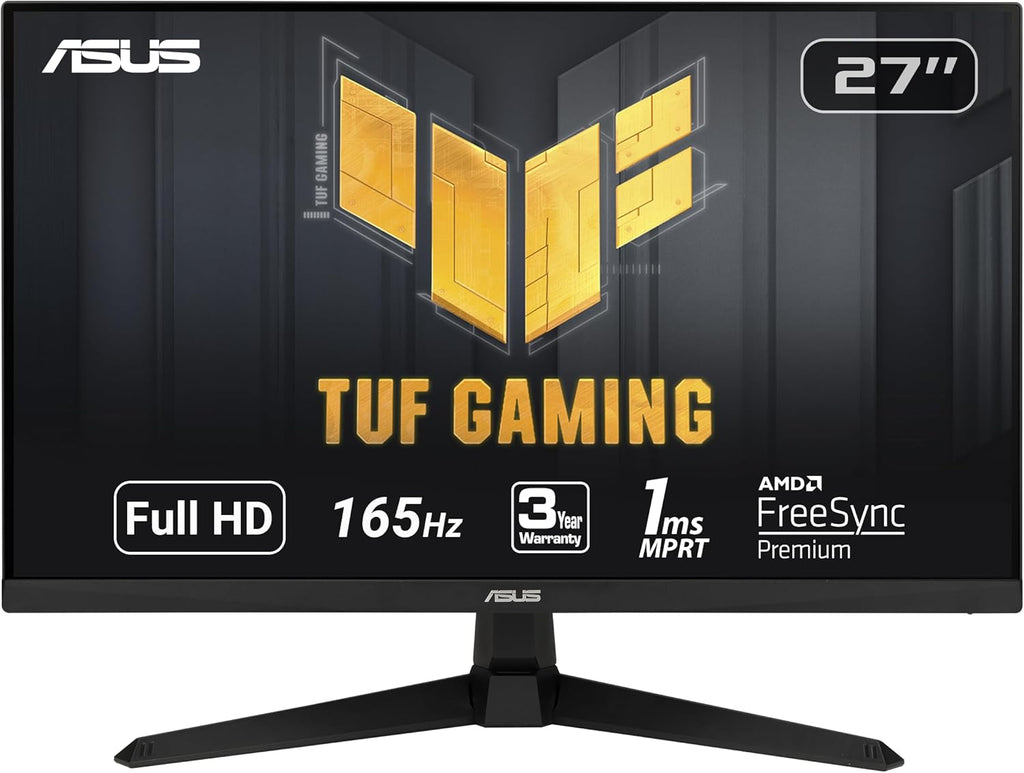 ASUS TUF Gaming 27 Inch Gaming Monitor - Full HD, 1080P, 165Hz (Supports 144Hz), 1ms, Extreme Low Motion Blur, FreeSync Premium, Shadow Boost, Eye Care, HDMI, DisplayPort, Tilt Adjustable - VG277Q1A