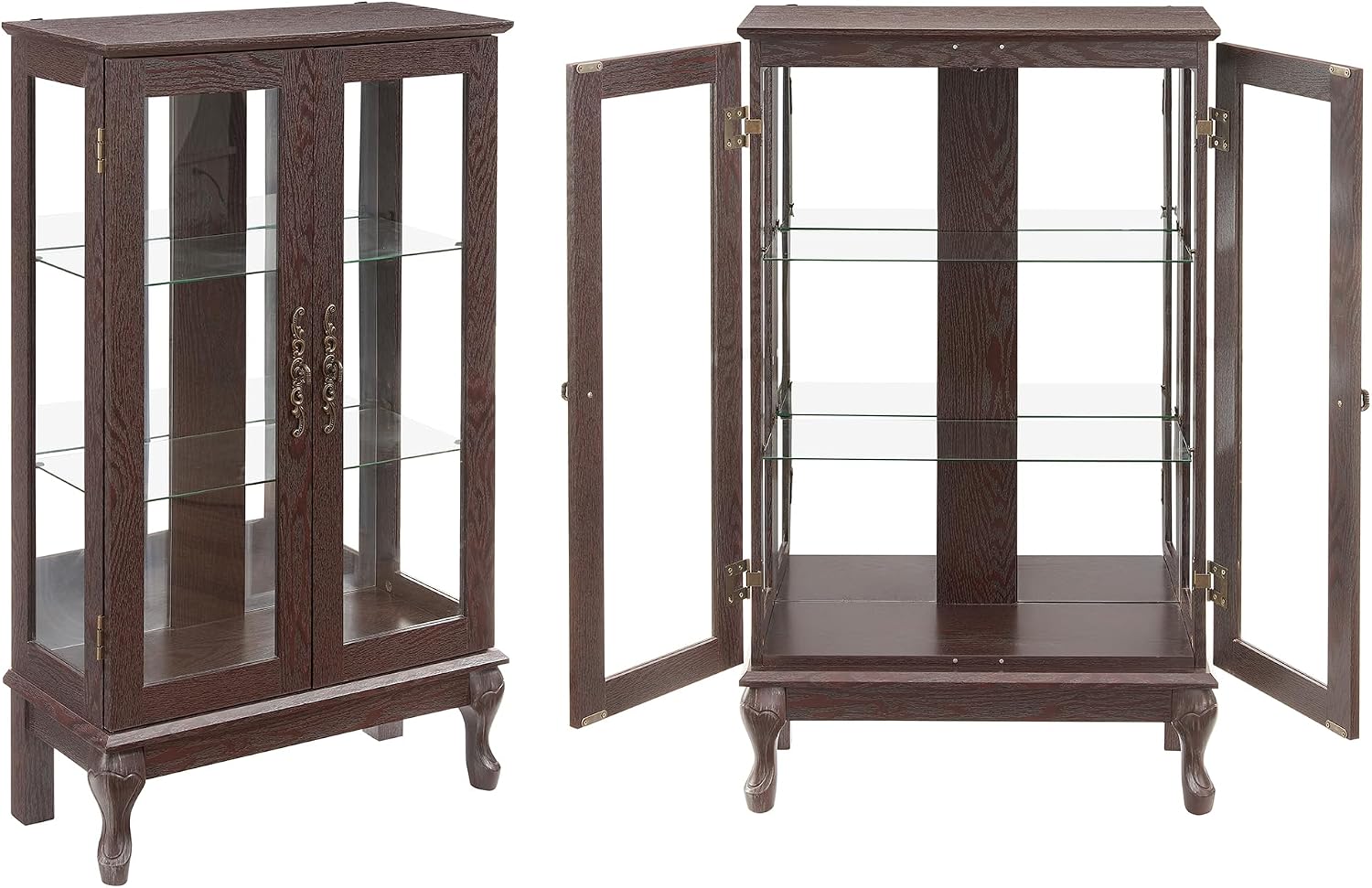 43'H Lighted Display Curio Cabinet, 3-Tier Glass Accent Storage Cabinet Curio Showcase w/ 2 Doors & Adjustable Shelves, Wine Artwork Storage Rack w/ Mirrored Back Panel for Living Room (Dark Cherry)