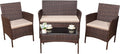 Devoko 4 Pieces Outdoor Patio Furniture Set, PE Rattan Wicker Chairs Balcony Lawn Porch Patio Furniture Sets with Beige Cushion and Table (Brown)