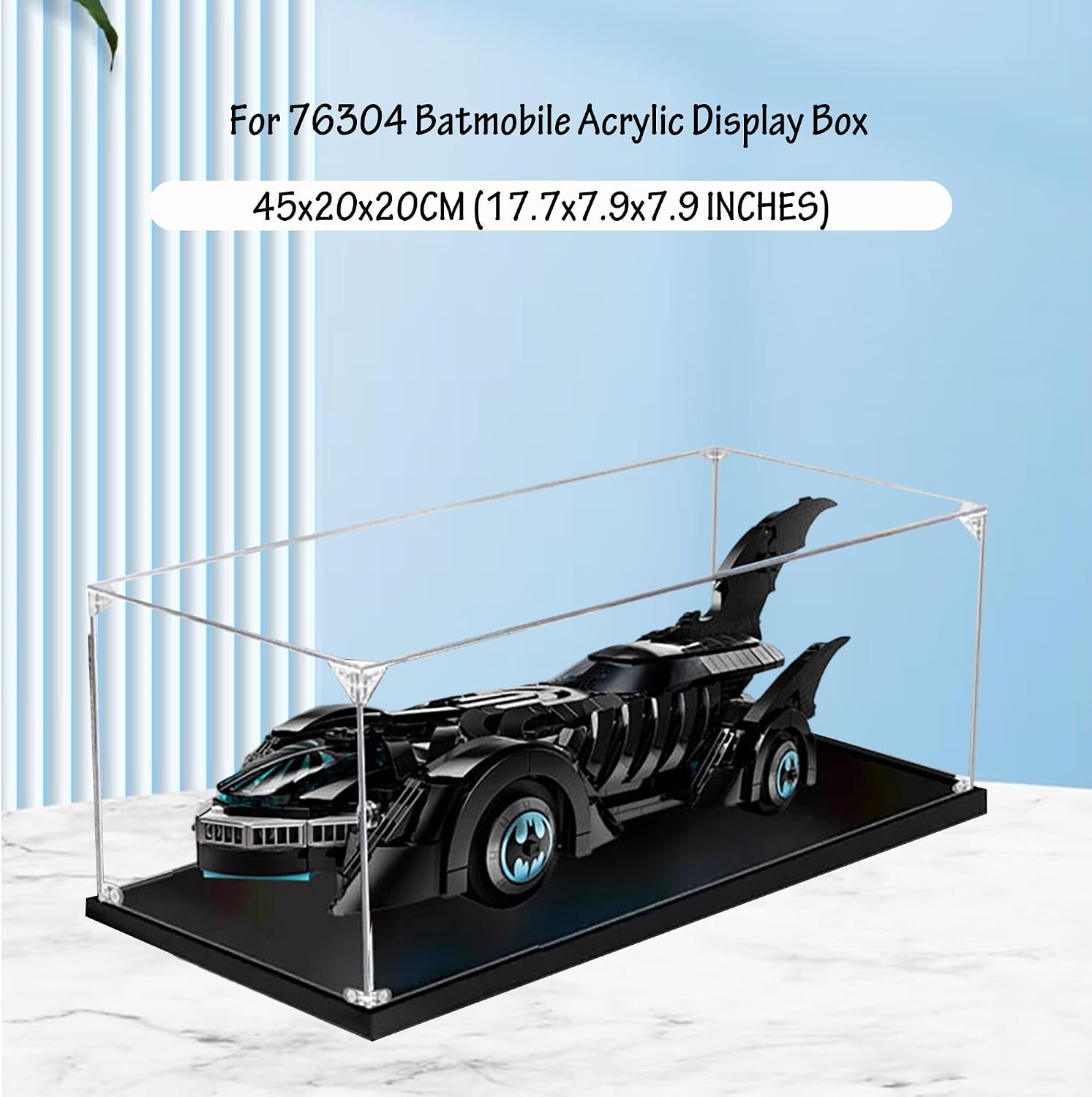 Acrylic Display Case for Lego 76304 Batmobile Model, 3mm Dustproof Display Box, Display Case Compatible with Lego 76304 (Model Not Included) (Transparent 3MM Black Base)