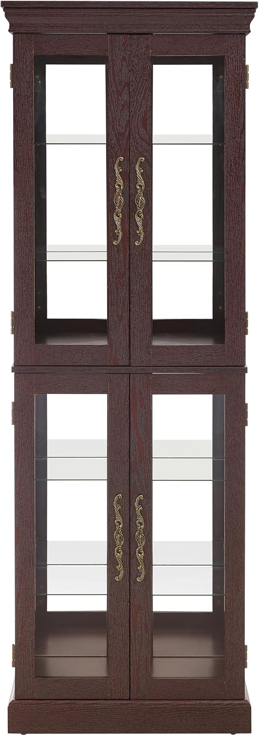 Lighted Glass Curio Cabinet with Lights & Adjustable Shelves,Curio Display Cabinet with Wood Frame,Corner Cabinet for Kitchen,Living Room,Office(Free Standing,Light Bulb Include)