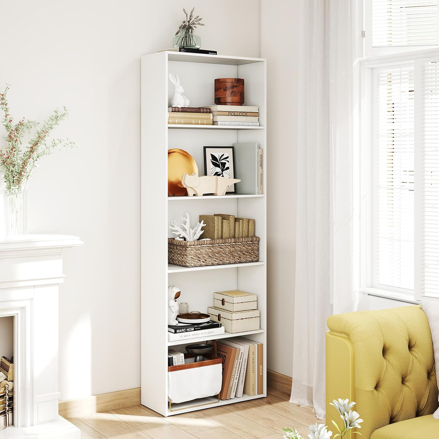 Giantex 5-Tier Bookshelves Set of 2, Freestanding Tall Bookcase with 5 Open Compartments, Modern Storage Organizer, Display Shelving Unit for Living Room, Bedroom, White