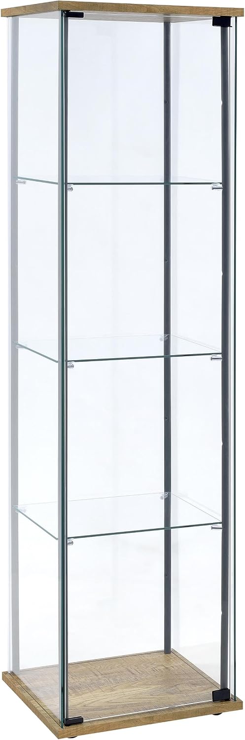 Coaster Home Furnishings - Bellatrix - Glass - 3-Shelf Curio Cabinet with Metal Frame, One Door, and Black Hardware - Living Room - 64-Inch - Mango - 950172MGO