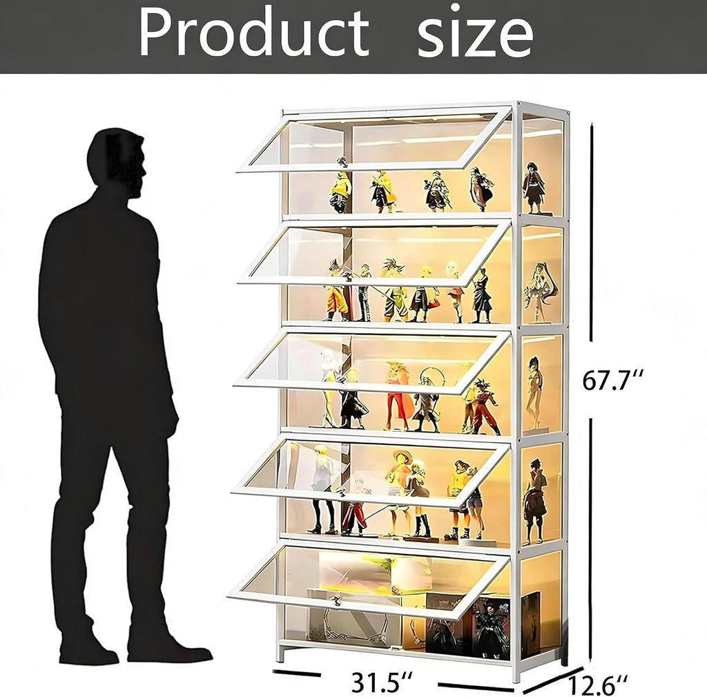 Display Cabinet with Acrylic Glass Door, 5 Tier Curio Display Case, Collectibles Toy Organizers Rack & Display Shelf, Kids Bookcase for Bedroom, Reading Nook, Toddler's Room, Bamboo