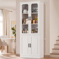 MU 78.7' Tall Kitchen Pantry with 2 Glass Doors, Freestanding China Cabinet with Adjustable Shelves, Large Kitchen Pantry Storage Cabinet Cupboard for Dining Room, Living Room, White (Large, 31.5' W)