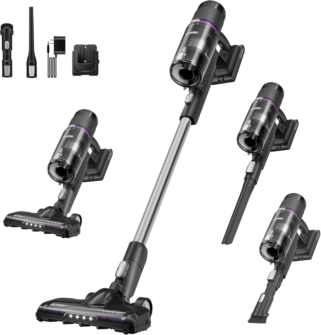 EurekaCordless Vacuum - 50 Min Runtime for Large Homes, 5.5 lbs Lightweight, Ideal for Pet Hair & Allergies on Hardwood & Carpet ReactiClean 410