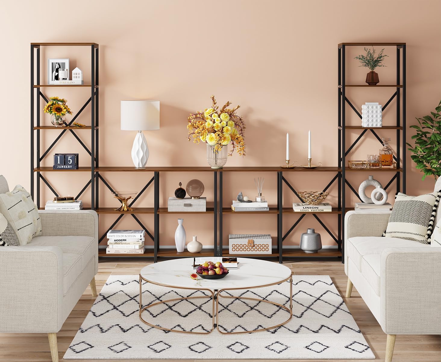 Tribesigns Modern 9 Shelves Bookshelves, Industrial Stepped Ladder Corner Etagere Bookcase, Rustic 6-Tier Display Open Shelf Storage Organizer for Living Room