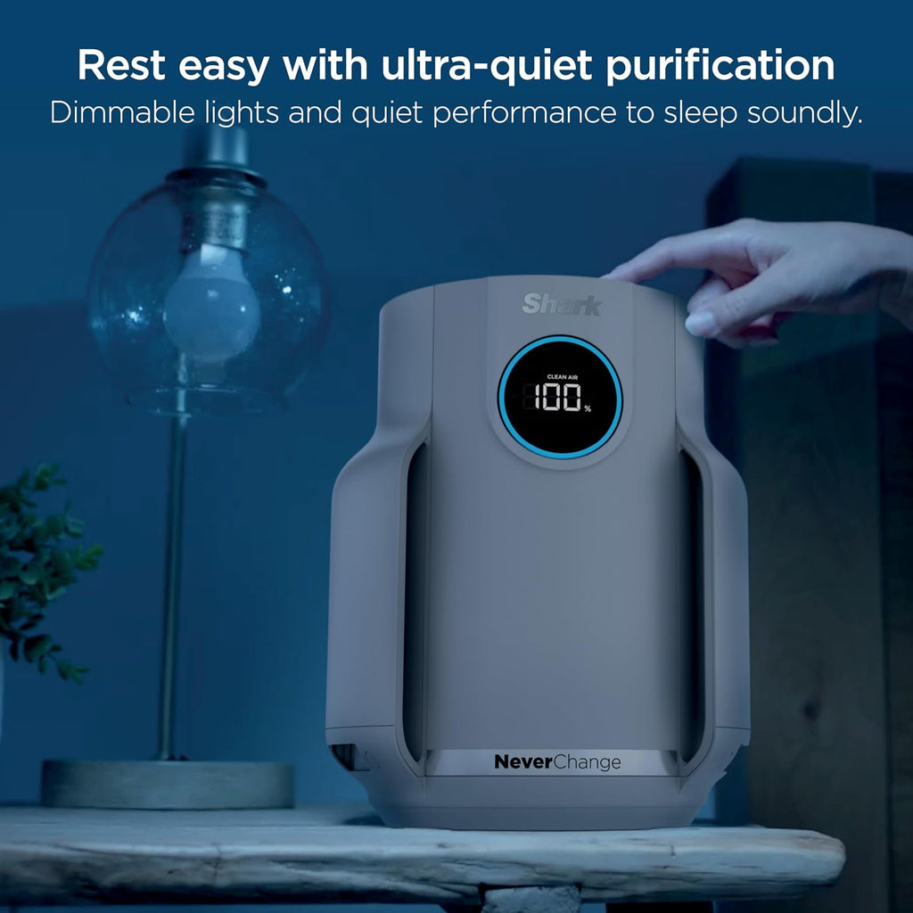 Shark Air Purifier for Home, NeverChange Compact Pro, for Bedroom, Nursery, Home Office, Dorm, HEPA-Exceeding Filter, Captures Pollutants, Pet Dander, Dust, Odor, Smoke, and More, HP071BRN, Winter Fog