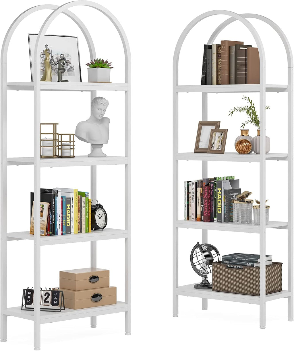 Tribesigns 4-Tier Open Bookshelf, 70.8' Industrial Wood Bookcase Storage Shelves with Metal Frame, Freestanding Display Rack Tall Shelving Unit for Office, Bedroom, Living Room (White, 2PCS)