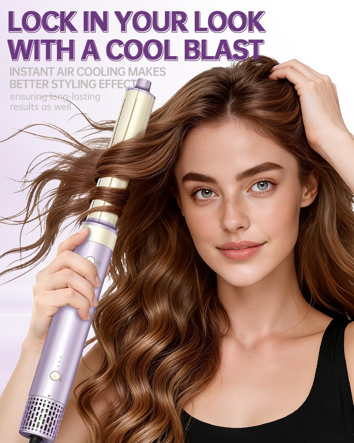 Hair Dryer Brush 8-in-1 Dual Voltage Hot Air Styler – Fast-Drying 110,000 RPM Ionic Blow Dryer with Straightener & Curler Attachments, Frizz-Free Volumizing Styler with Protective Hard Case-Purple