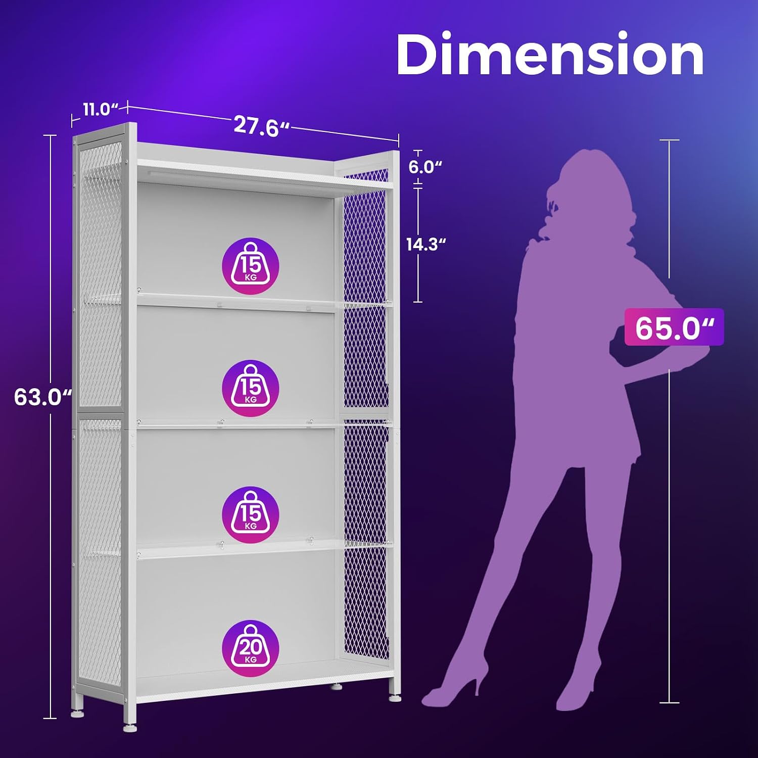 AODK Display Case with LED Lights, Display Cabinet with Glass Storage Shelves, 4-Tier Curio Cabinet for Collectibles with Open Shelf, White Book Shelf