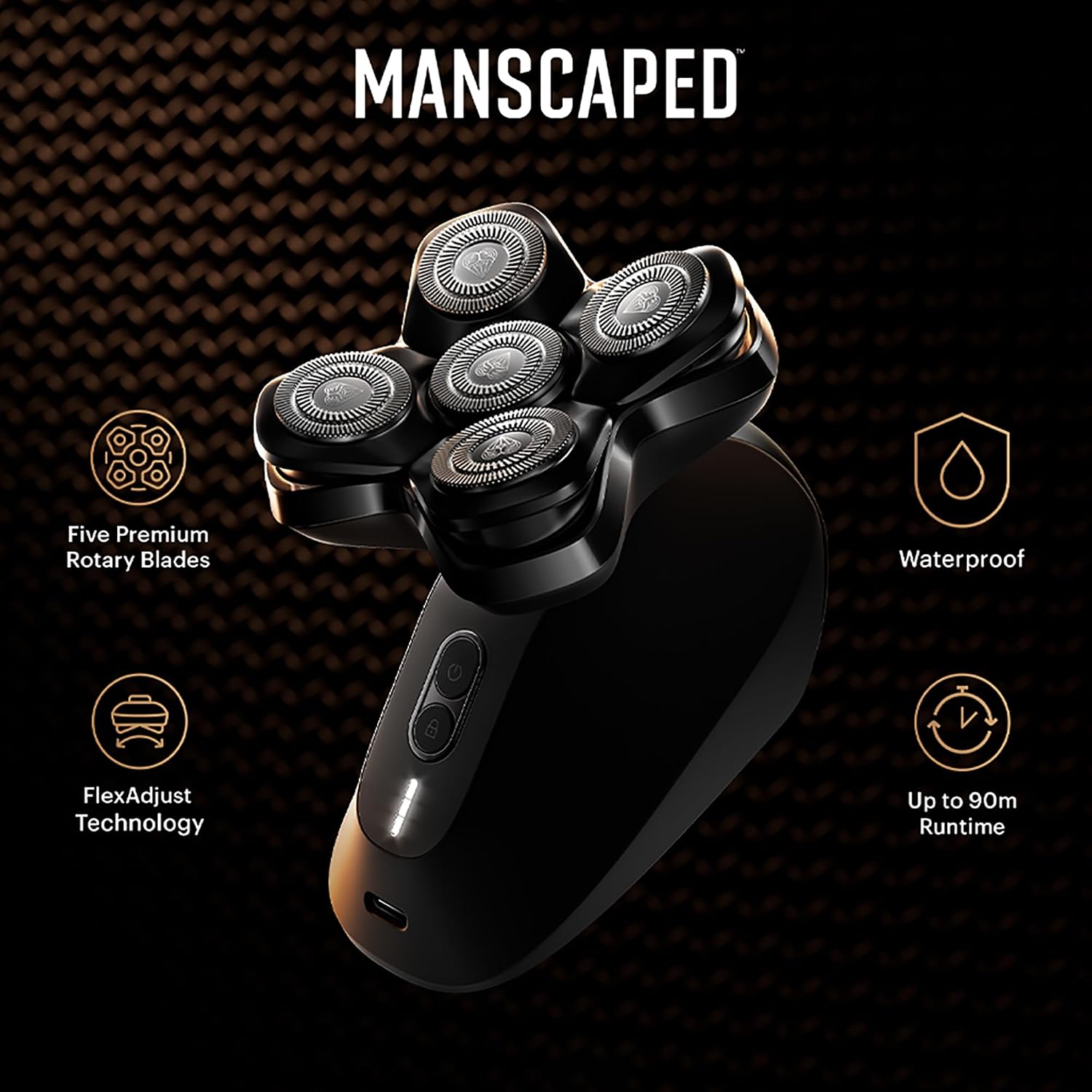 MANSCAPED® The Dome Shaver™ PRO Package - Head Shaver for Bald Men, Five Rotary Blade Design with SkinSafe® & FlexAdjust Technology, Head & Face Power Shave Gel, Dome Soother Aftershave Lotion