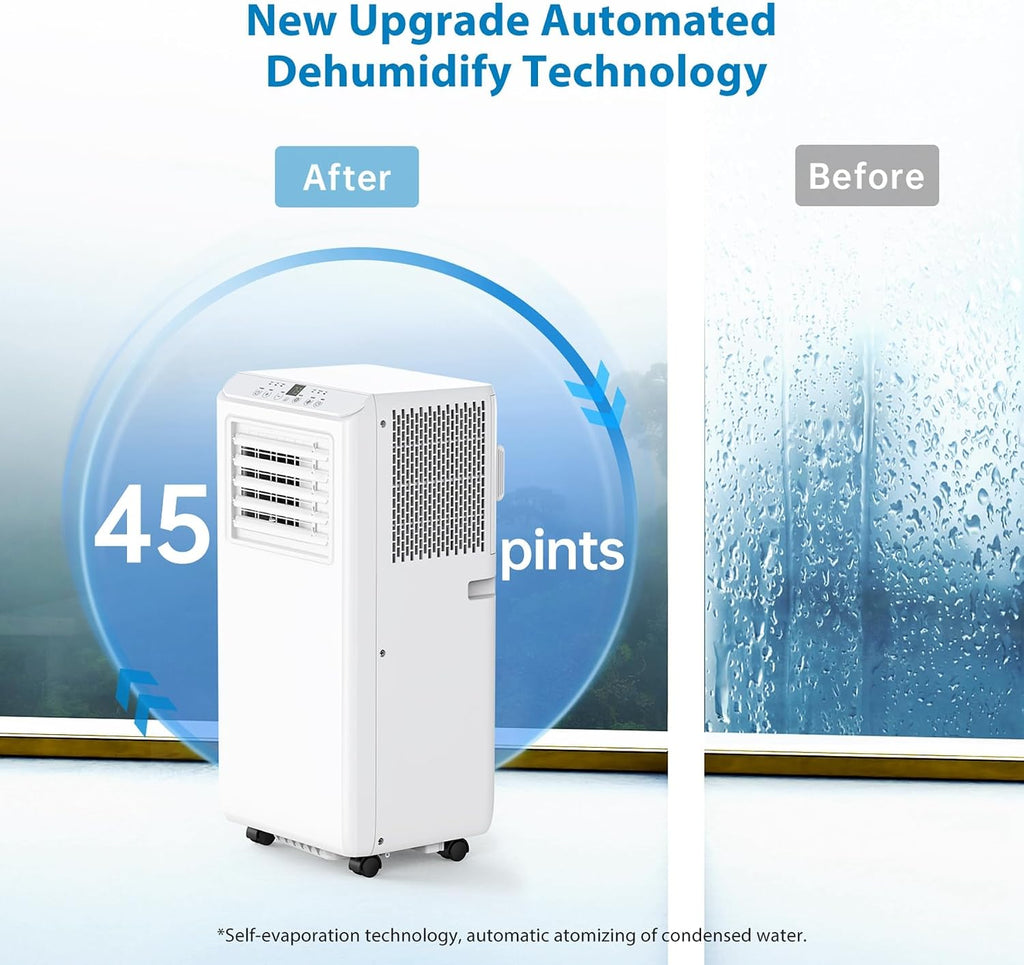 GarveeTech 8000Btus Portable Air Conditioner AC Unit 3 in-1 Air Conditioners w/Dehumidifier & Fan Modes Auto Evaporation for Home up to 350 sq. ft. Complete Window Mount Exhaust Kit, 24H Timer