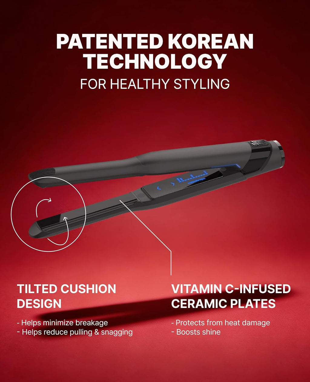 GLAMPALM GlamMuse Small 0.5' | All-Ceramic Flat Iron Infused with Vita-C, Salon Results with Less Heat Damage, Trusted by K-Pop Hair Stylists, Hair Straightener for Short Hair, Silk Press | GP101T