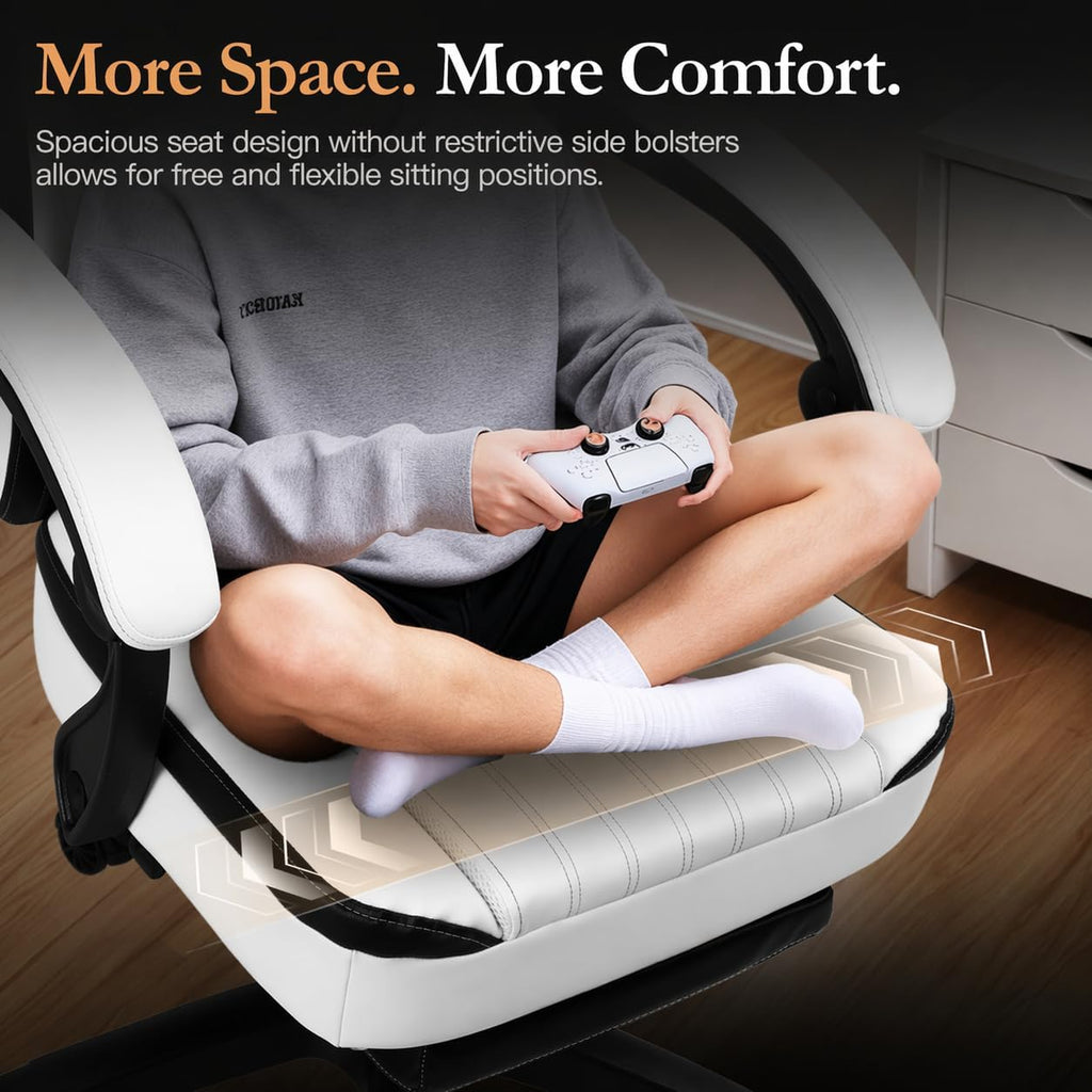 Dowinx Gaming Chair Breathable PU Leather Gamer Chair with Footrest Massage Lumbar Support, Big and Tall Ergonomic Reclining Computer Chair with Pocket Spring Cushion for Adults Teens (Black&White)