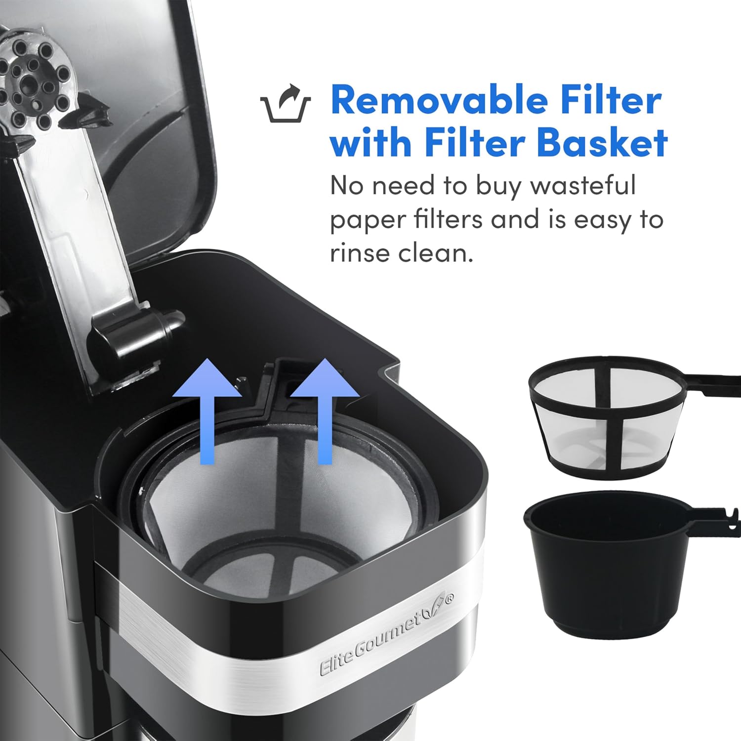 Elite Gourmet EHC111A Personal Single-Serve Compact Coffee Maker Brewer Includes 14Oz. Stainless Steel Interior Thermal Travel Mug,Compatible with Coffee Grounds,Reusable Filter,Black,(Pack of 6)
