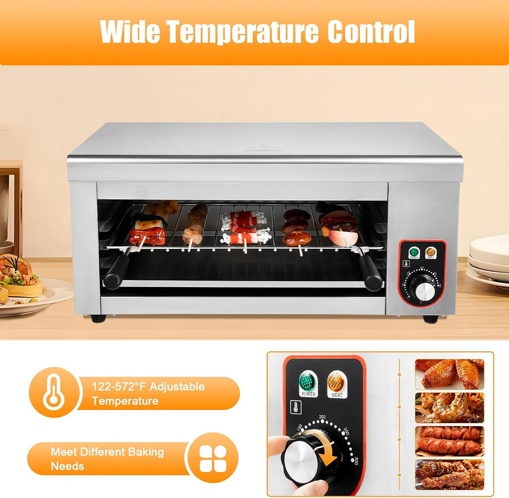 Electric Cheese Melter Grill, 1500W Commercial Salamander Broiler Countertop Grill, Stainless Steel Cheese Melter Machine For Melt Cheese, Grill Steaks, Toast Sandwiches