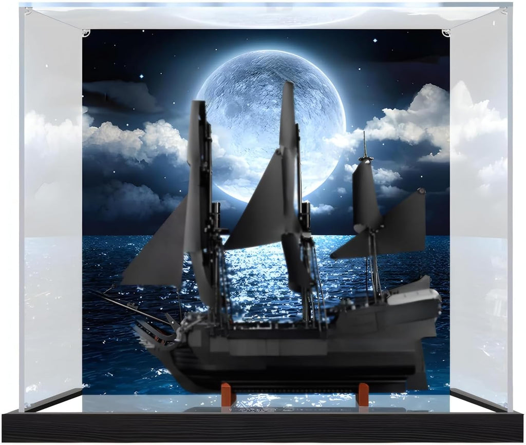 Captain Jack Sparrow's Pirate Ship Acrylic Display Case for Lego 10365 Transparent Dustproof Storage Box (Model Not Included) (Background Build + Mirror)