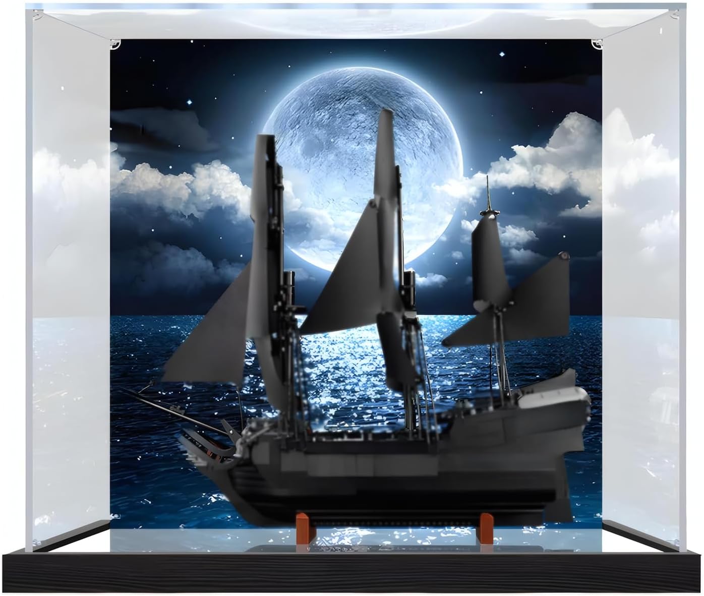 Captain Jack Sparrow's Pirate Ship Acrylic Display Case for Lego 10365 Transparent Dustproof Storage Box (Model Not Included) (Background Build + Mirror)