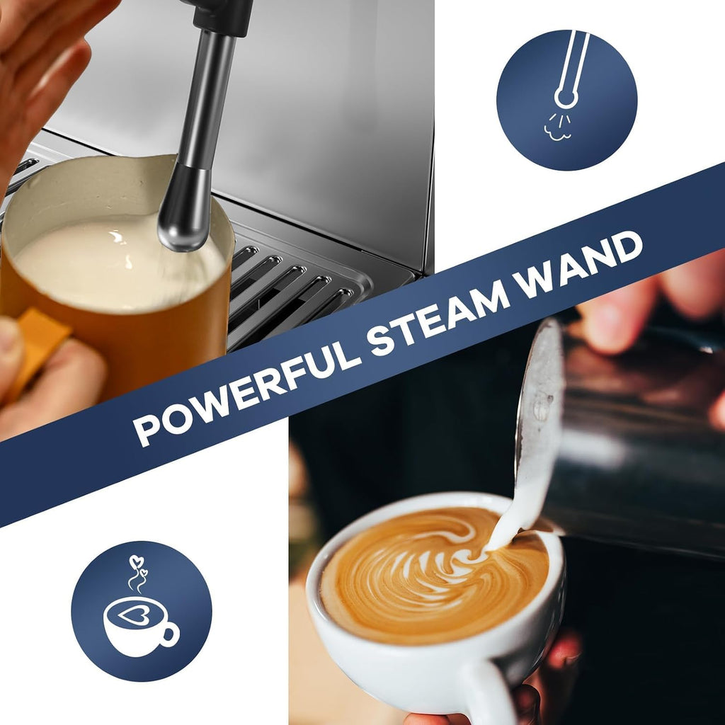 Automatic Espresso Machine With Built-In Grinder, Steam Milk Frother, LCD Display, 78 Oz Removable Water Tank, For Cappuccino And Latte