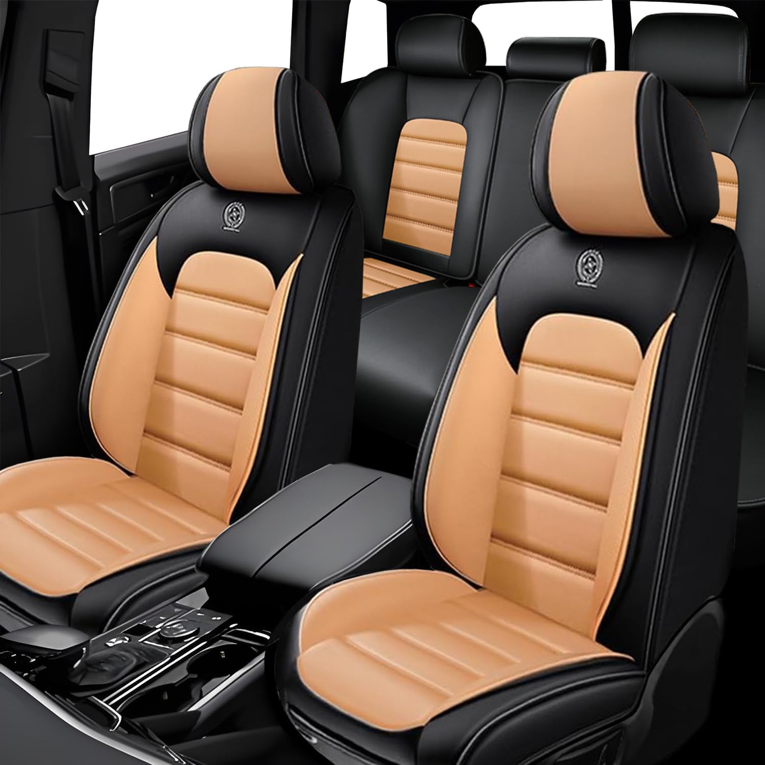 5 Seat Covers for Infiniti G35 2003-2010 Leather Car Seat Covers Waterproof Soft Car Seat Protectors Comfort Premium Automotive Seat Covers with Airbag（Standard,Black+Orange）