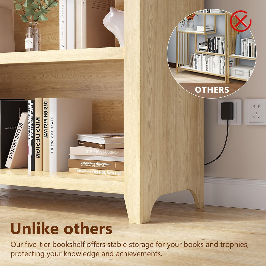 5 Layers Bookcase - Arch Shelf with 3 Colors LED Sensor Lights and Thickened Wooden Design Display Shelf for Lego Books Bathroom Living Room - Ideal Gift (Light Wood)