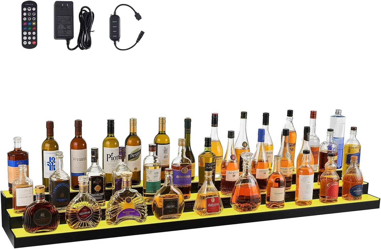 VEVOR LED Lighted Liquor Bottle Display, 3 Tier 70 Inch, Illuminated Home Bar Shelf with RF Remote & App Control, 7 Static Colors, Acrylic Lighted Whiskey Shelf for 52 Bottles, Powered by Adapter Only