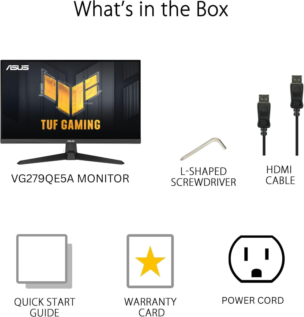 ASUS TUF Gaming 27' 1080P Monitor (VG279QE5A) – Full HD, Overclock to 144Hz, 1ms, IPS, Extreme Low Motion Blur Sync, Stereo Speaker, Variable Overdrive, DisplayWidget Center, 3 yr Warranty