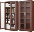 Polup Glass Display Cabinet, Display Case with Glass Doors and Shelves, Metal Curio Cabinets with Locking, 71' Tall Bookcase with Glass Doors for Home, School, Clinic (Wood Color)- Assemble Required