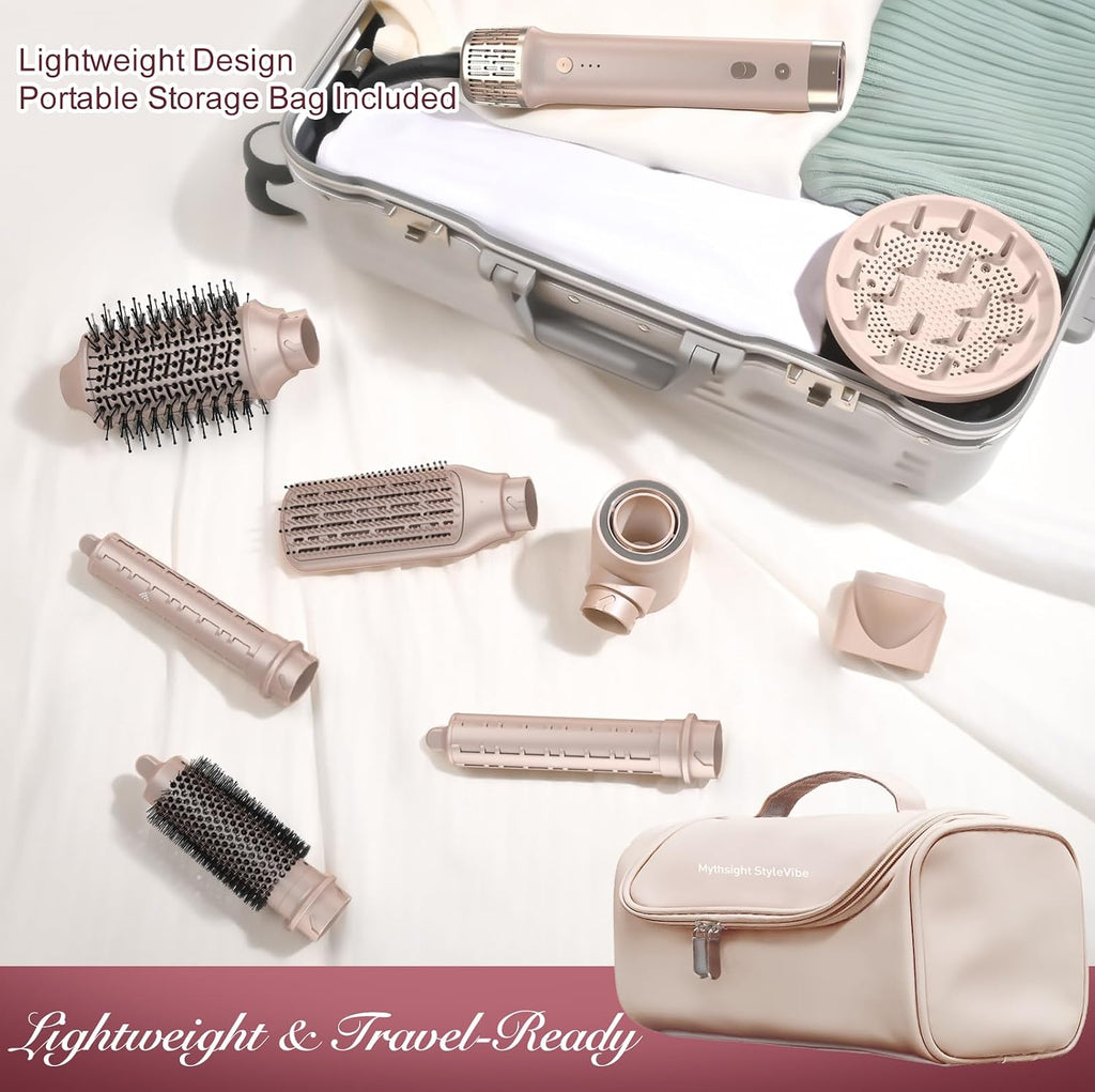 StyleVibe 8-in-1 Air Styler, Hair Dryer & Blow Dryer Brush with Travel Case - Auto Wrap Curls (L/R), Fast Drying, Thermal Round Brush for Smooth Blowouts & Frizz-Free Volume, No Heat Damage