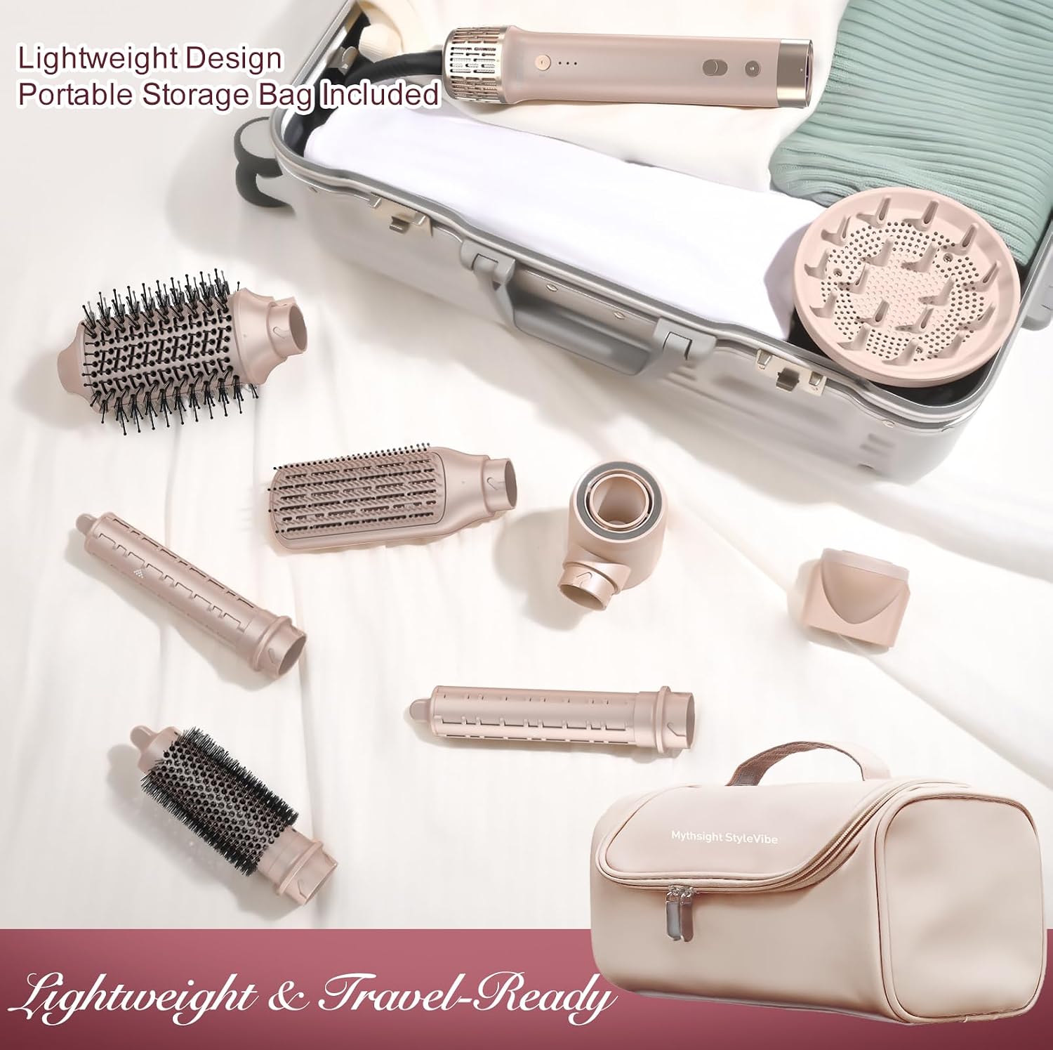 StyleVibe 8-in-1 Air Styler, Hair Dryer & Blow Dryer Brush with Travel Case - Auto Wrap Curls (L/R), Fast Drying, Thermal Round Brush for Smooth Blowouts & Frizz-Free Volume, No Heat Damage
