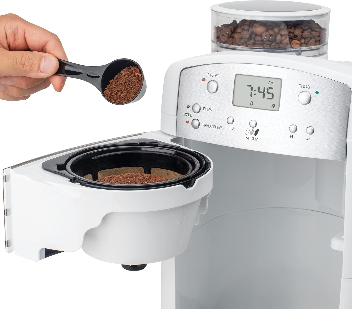 Capresso CoffeeTEAM GS 10-Cup Coffee Maker with Conical Burr Grinder, Glass Carafe 464.02 White