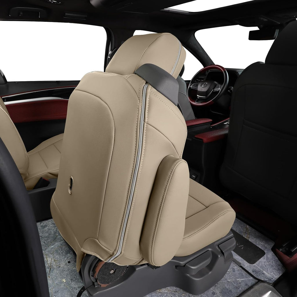 coverdream Custom Seat Covers for 2021-2026 Toyota Sienna Limited,Platinum,7-Seater,2nd Row Captain Seats w/Leg Rest,Full Set Waterproof Faux Leather Car Seat Protector (Beige)