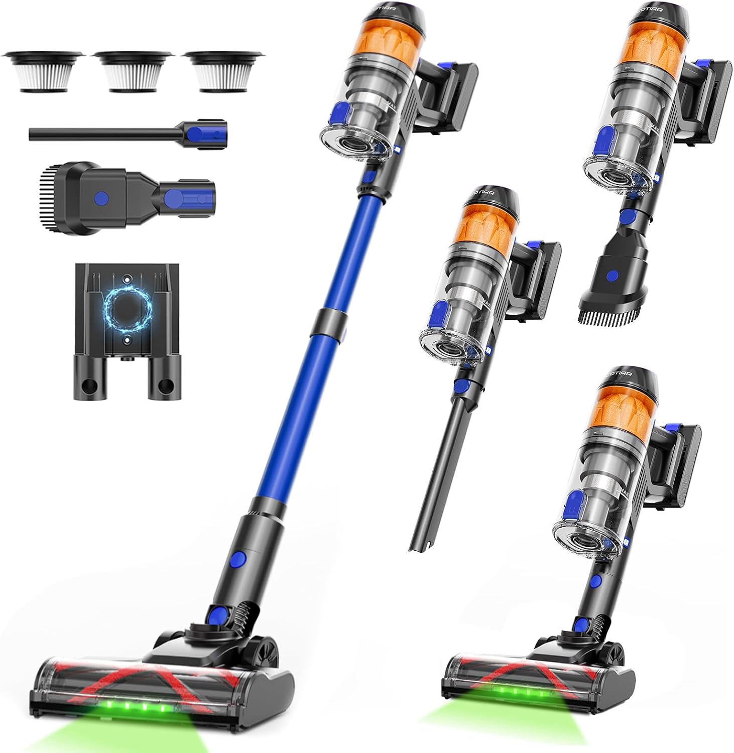Cordless Vacuum Cleaner,500W 40KPa 60Mins Vacuum Cleaners for Home,Powerful Stick Vacuum With Green Light,Anti-tangle Wireless Vacumm, Rechargeable Vacuum for Pet Hair/Carpet/Hardwood Floor,Blue