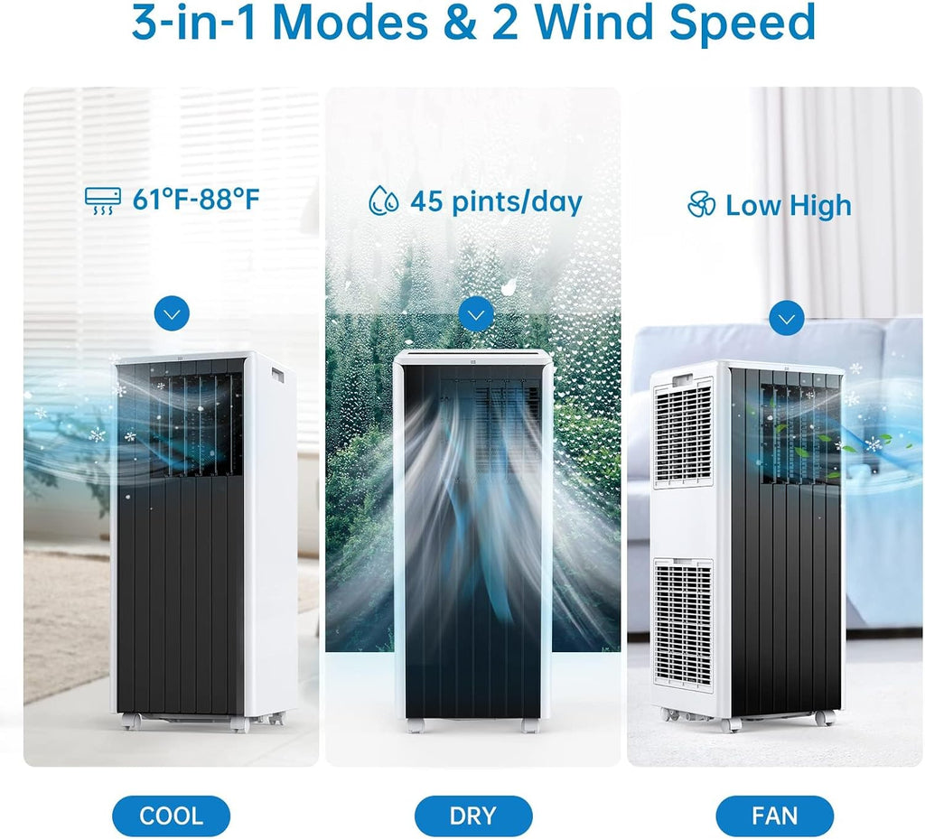 3 in-1 Portable A3 in-1 Portable Air Conditioner - 8,000 BTU for Rooms Up to 350 Sq.Ir Conditioner - 8,000 BTU for Rooms Up to 350 Sq.Ft, Cooling & Fan Modes, 24-Hour Timer, Sleep Mode, Remote Control