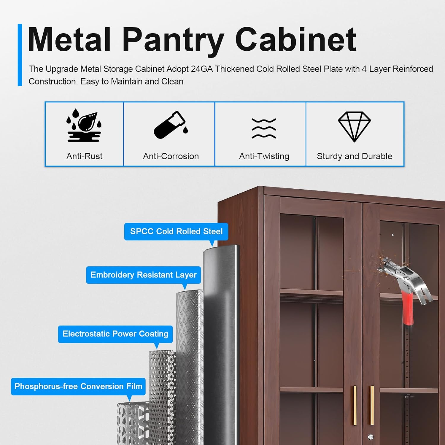 Polup Glass Display Cabinet, Display Case with Glass Doors and Shelves, Metal Curio Cabinets with Locking, 71' Tall Bookcase with Glass Doors for Home, School, Clinic (Wood Color)- Assemble Required
