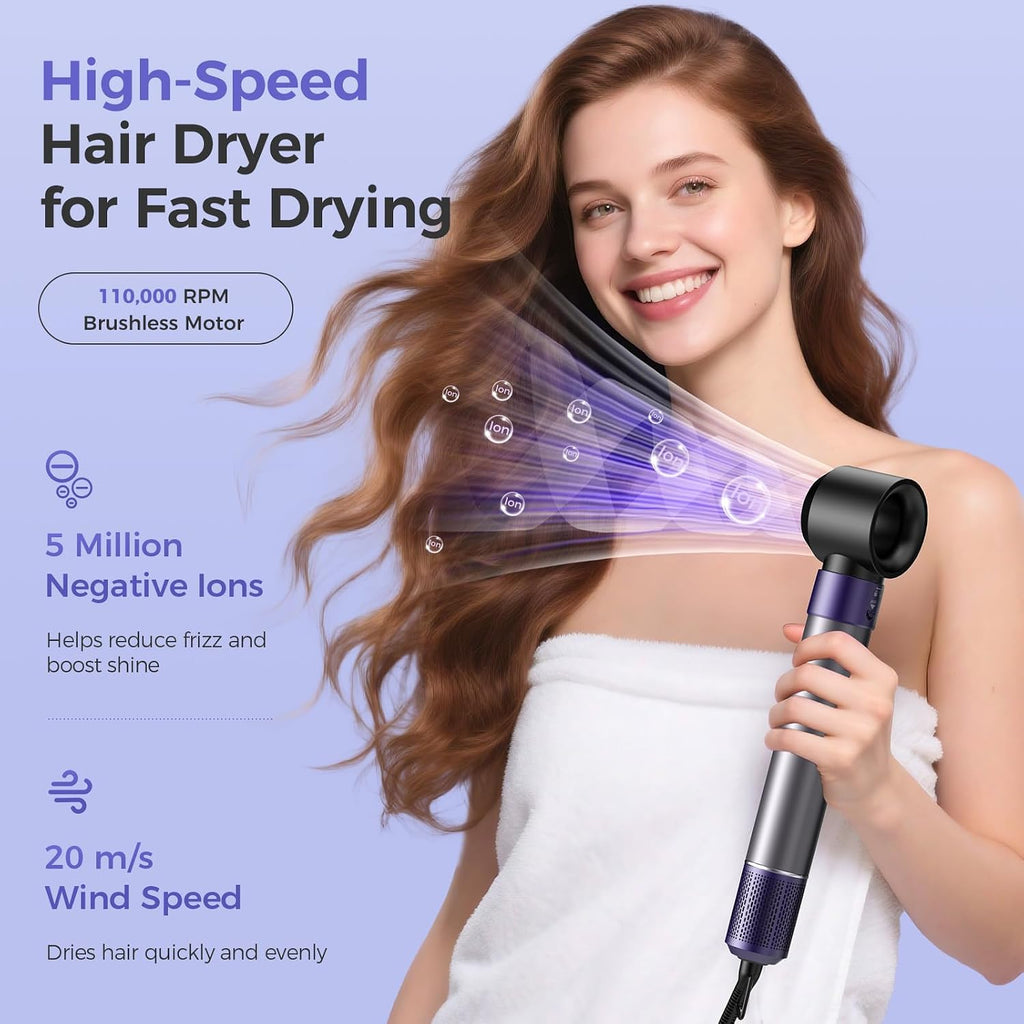 Vincofy 7-in-1 Hair Dryer Brush Blow Dryer, Hot Air Brush Styler with Travel Bag– Fast Drying, Curling, Straightening & Volumizing – 1500W High-Speed Motor 110,000 RPM – All Hair Types – Pink
