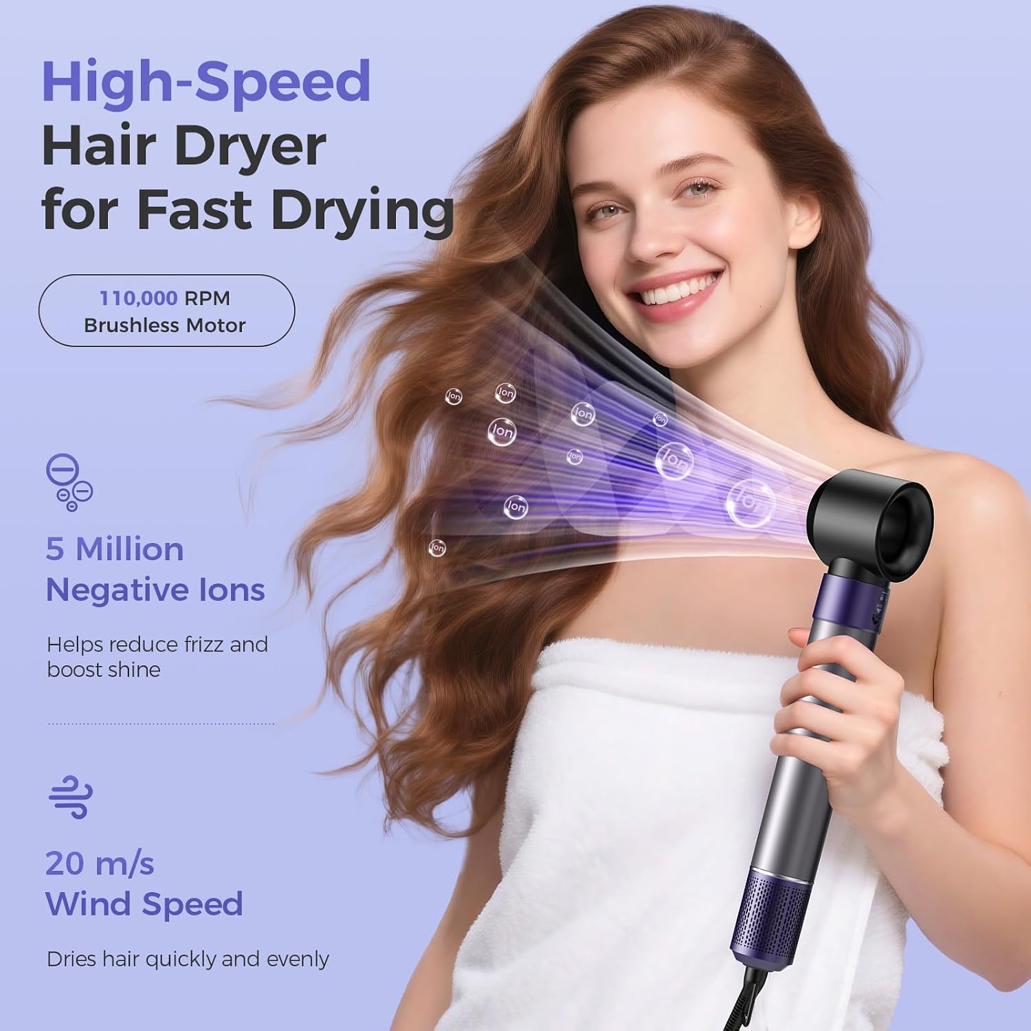 Vincofy 7-in-1 Hair Dryer Brush Blow Dryer, Hot Air Brush Styler with Travel Bag– Fast Drying, Curling, Straightening & Volumizing – 1500W High-Speed Motor 110,000 RPM – All Hair Types – Pink