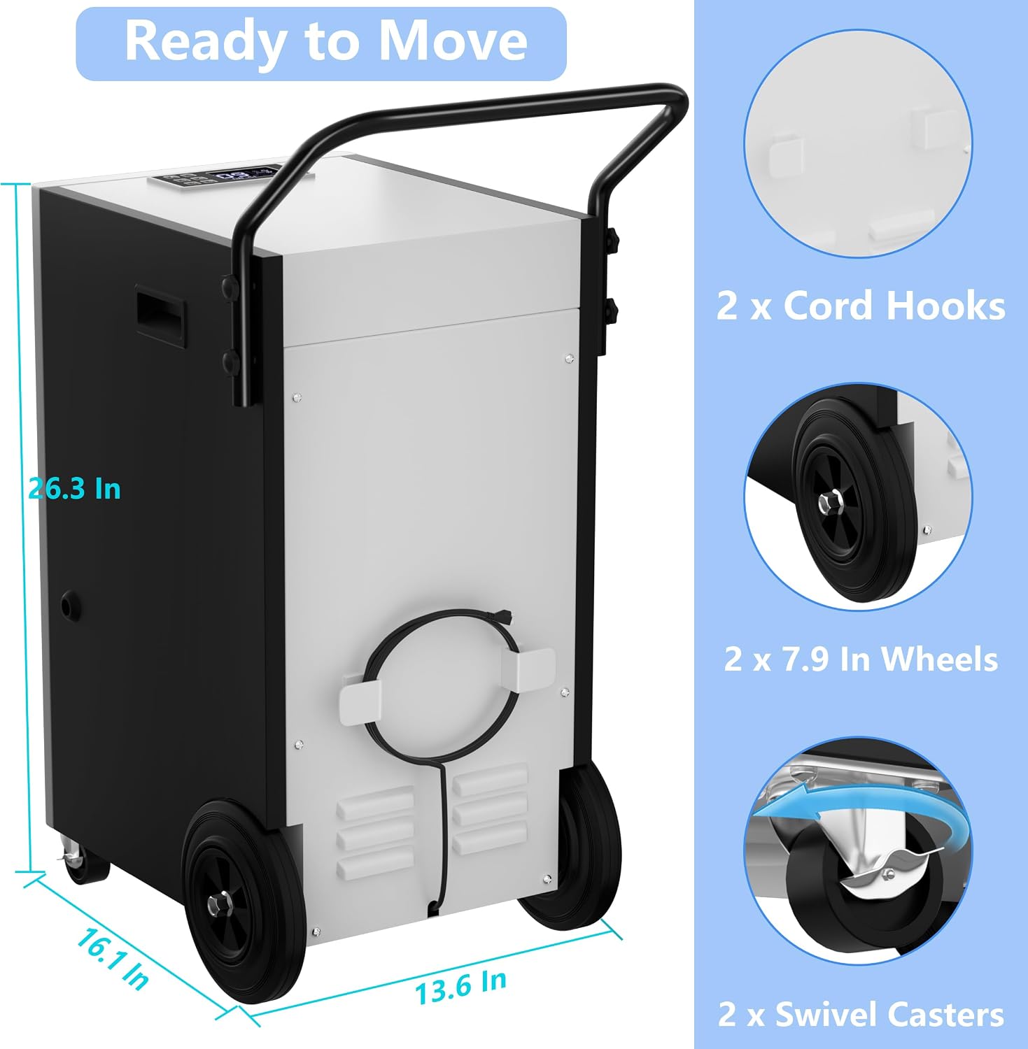 168 Pints Commercial Dehumidifier with Pump and Drain Hose for Basements Home and Large Spaces
