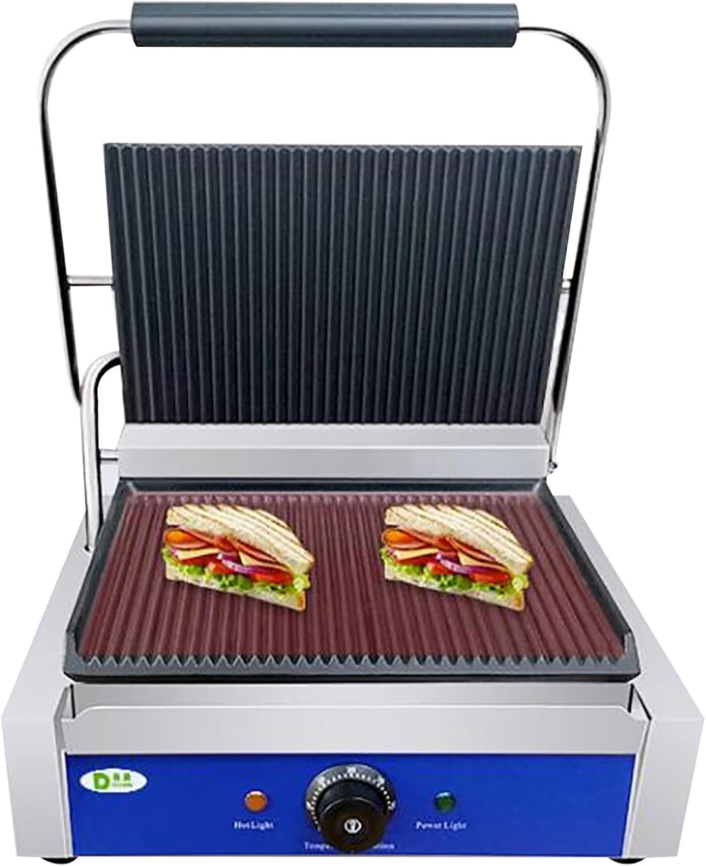 Nonstick Panini Press & Indoor Grill, Gourmet Sandwich Maker, Floating Hinge Fits All Foods, Contact Grill with Removable Grease Tray, Stainless Steel Electric Toaster 122-572℉