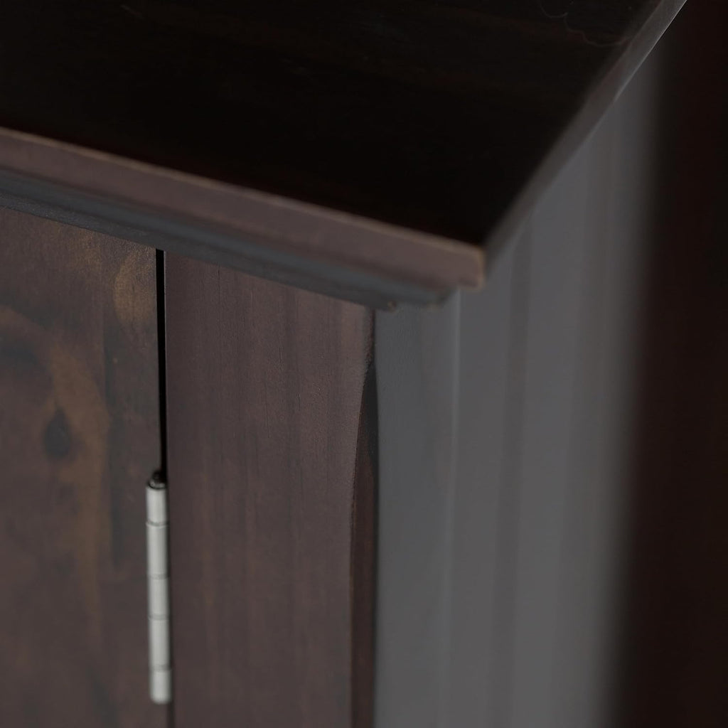 SIMPLIHOME Acadian Storage Cabinet - 35 inch Wide Solid Wood Low Storage Cabinet in Brunette Brown, Transitional Cabinet for Living Room or Entryway with Glass Doors and Adjustable Shelves