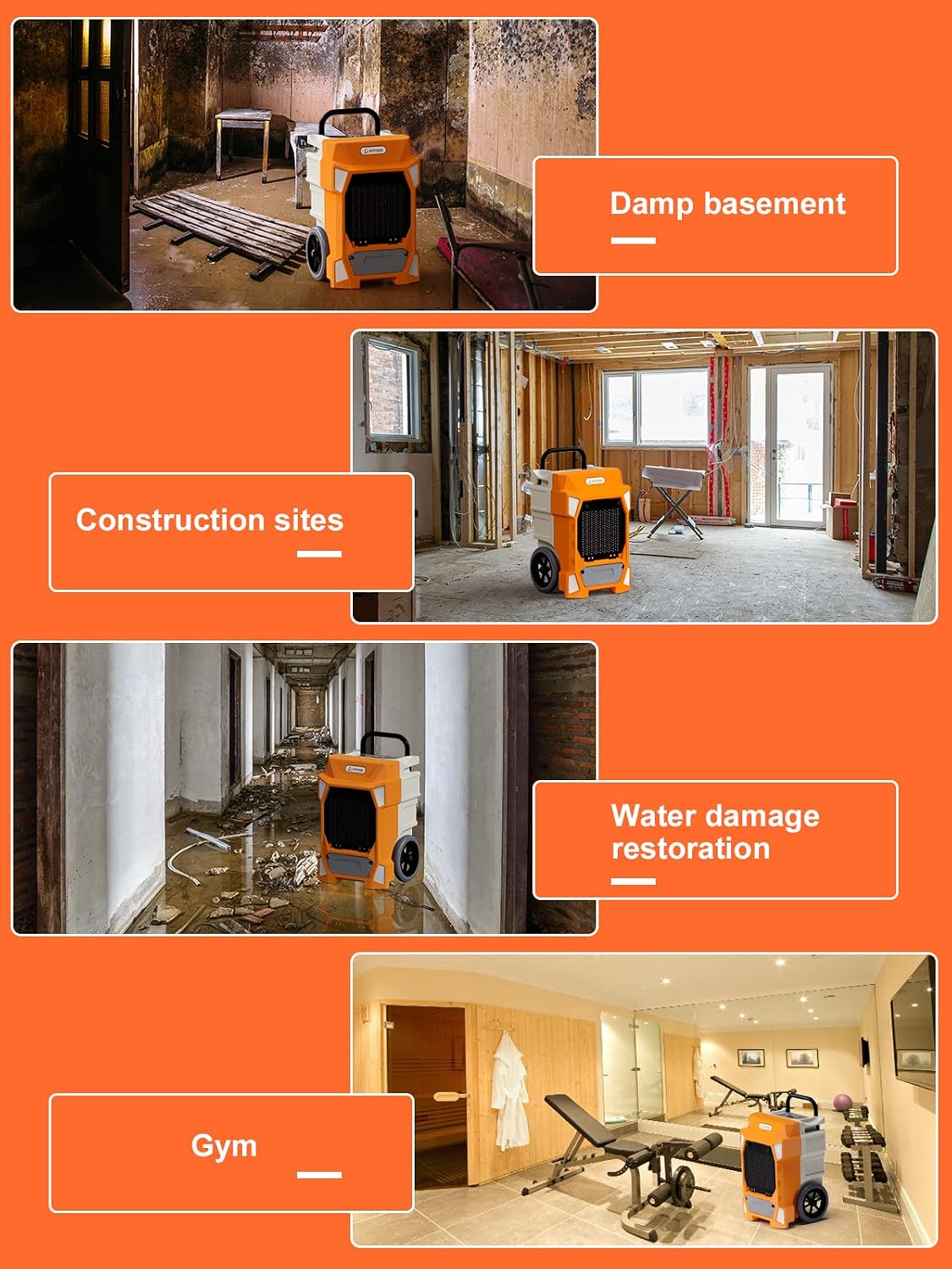 190 PDD Commercial Dehumidifier with Pump Drain Hose, LGR Capacity Industrial Dehumidifier up to 7500 Sq. Ft for Water Damage Restoration, Flood Repair, Crawlspace Basement