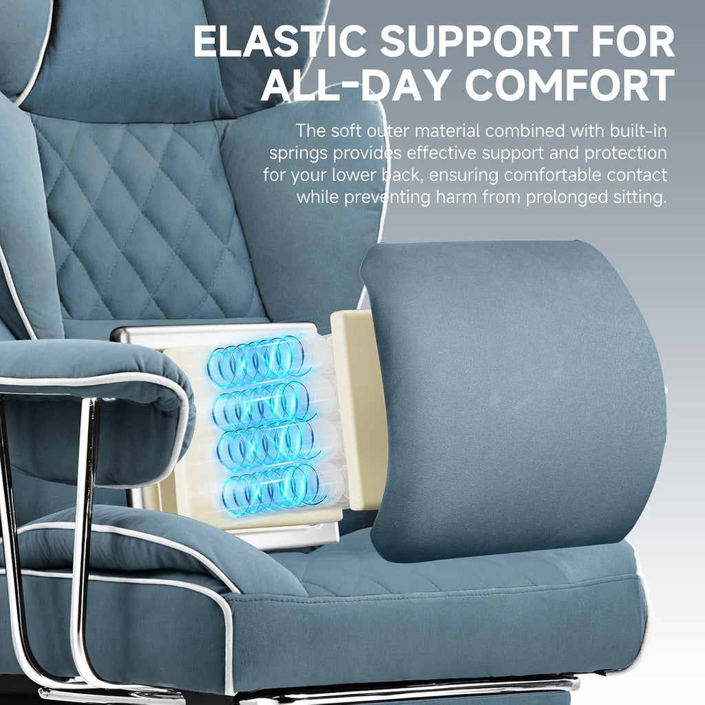 GTPLAYER Gaming Chair,Office Chair with Pocket Spring Lumbar Support, Ergonomic Comfortable Wide Office Desk Computer Chair with Outward Fixed Soft Armrests and Footrest (Fabric, Blue)
