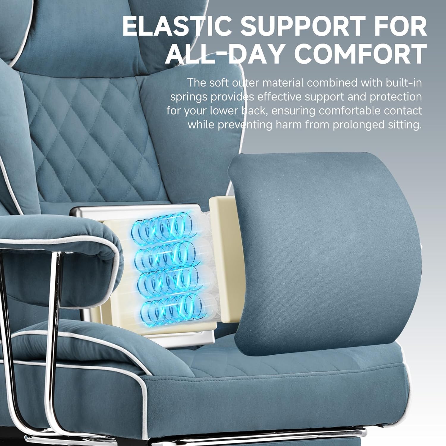 GTPLAYER Gaming Chair,Office Chair with Pocket Spring Lumbar Support, Ergonomic Comfortable Wide Office Desk Computer Chair with Outward Fixed Soft Armrests and Footrest (Fabric, Blue)